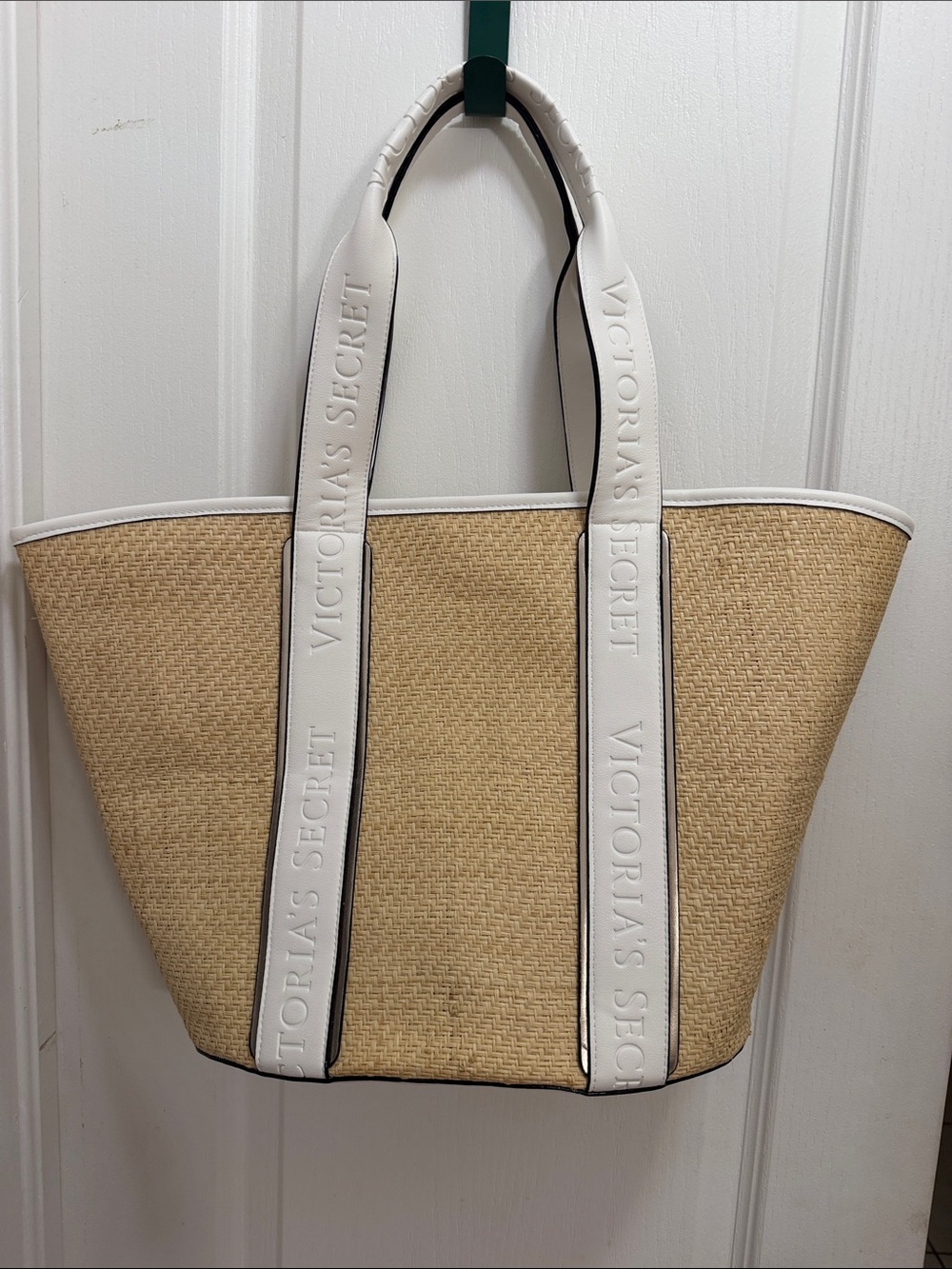 Victoria's Secret Natural Straw Tote with White Trim